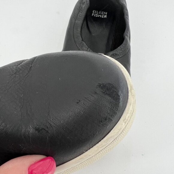 Eileen Fisher‎ Sydney Slip-On Black Leather Sneaker Flats  Drawstring Size 7.5 - Picture 12 of 12